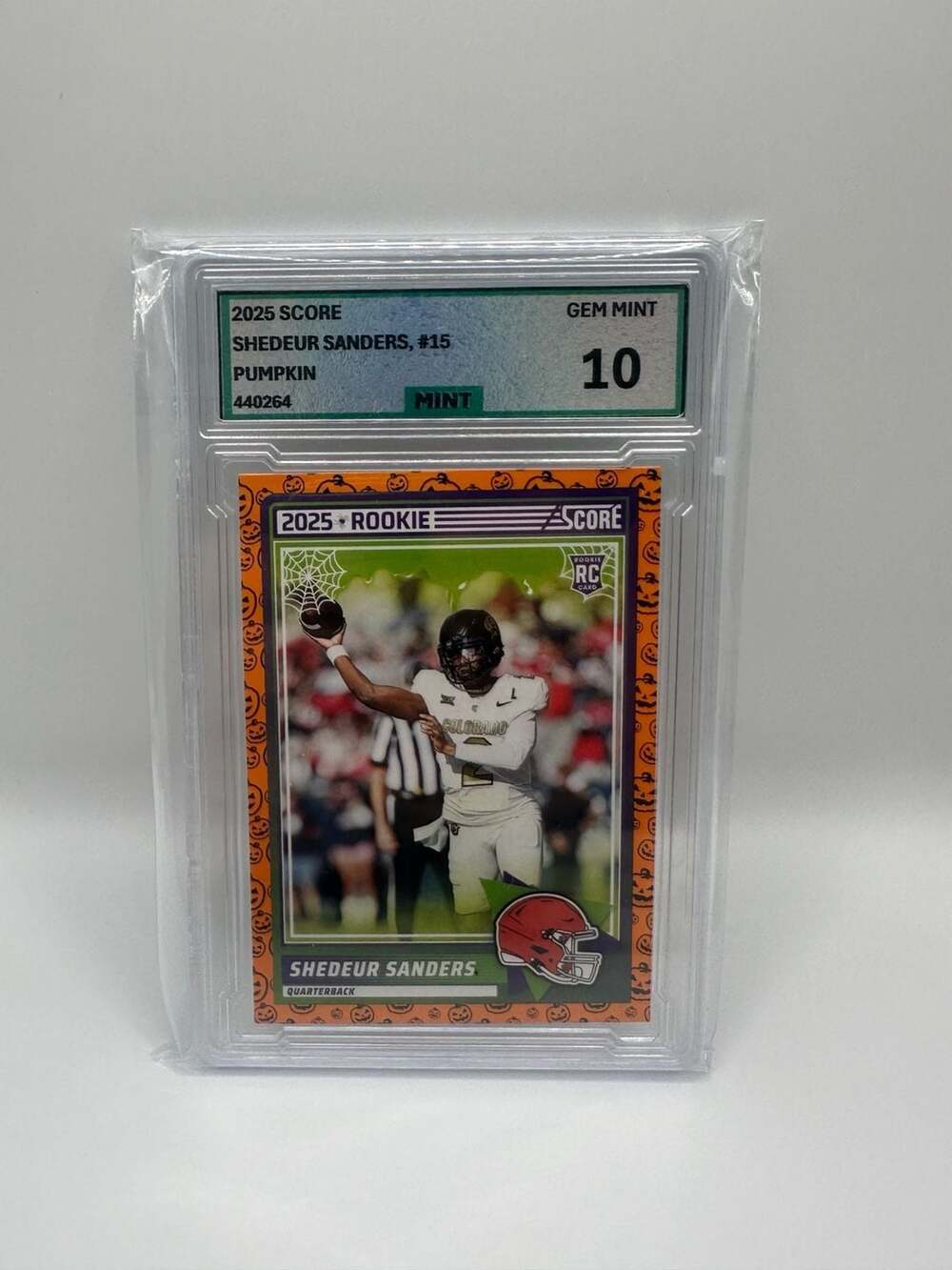 2025 Score Shedeur Sanders #15 Pumpkin Halloween Rookie Card Graded Gem Mint 10